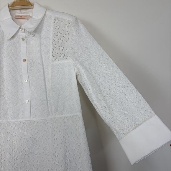 Tory Burch Patchwork Eyelet Dress Size 6 New Ivory White Classic Timeless - Picture 9 of 16